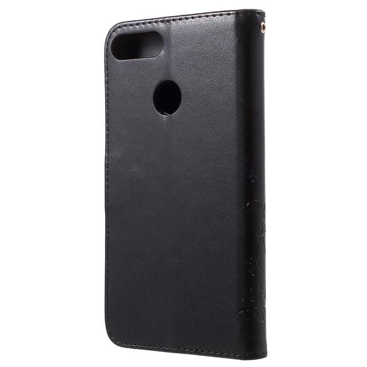 Imprint Butterfly Flower Leather Wallet Stand Case for Huawei P Smart / Enjoy 7S - Black-3