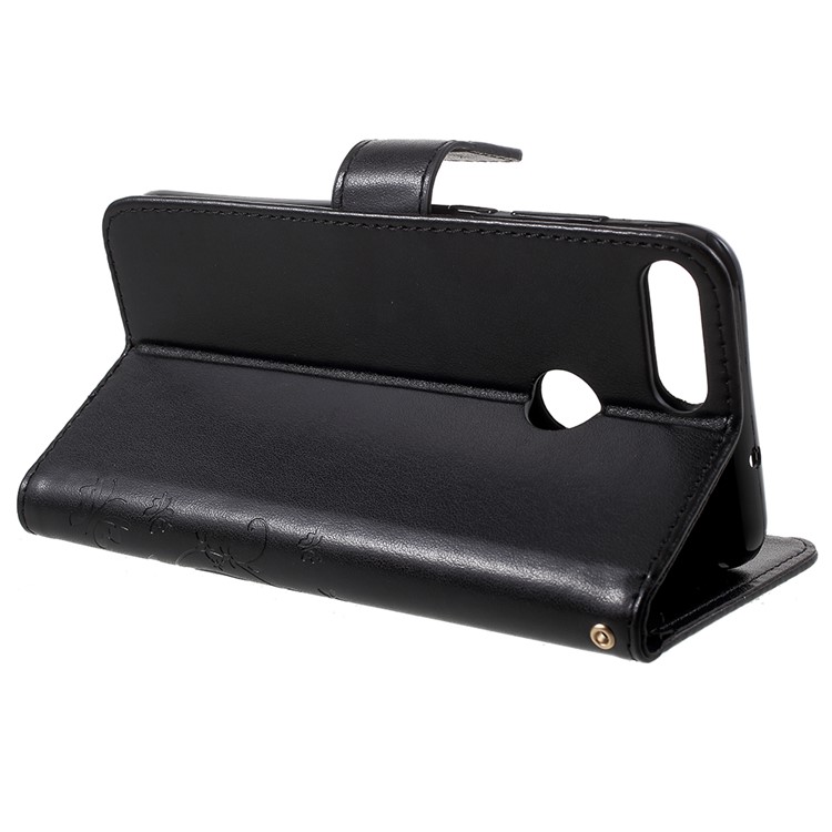 Imprint Butterfly Flower Leather Wallet Stand Case for Huawei P Smart / Enjoy 7S - Black-4