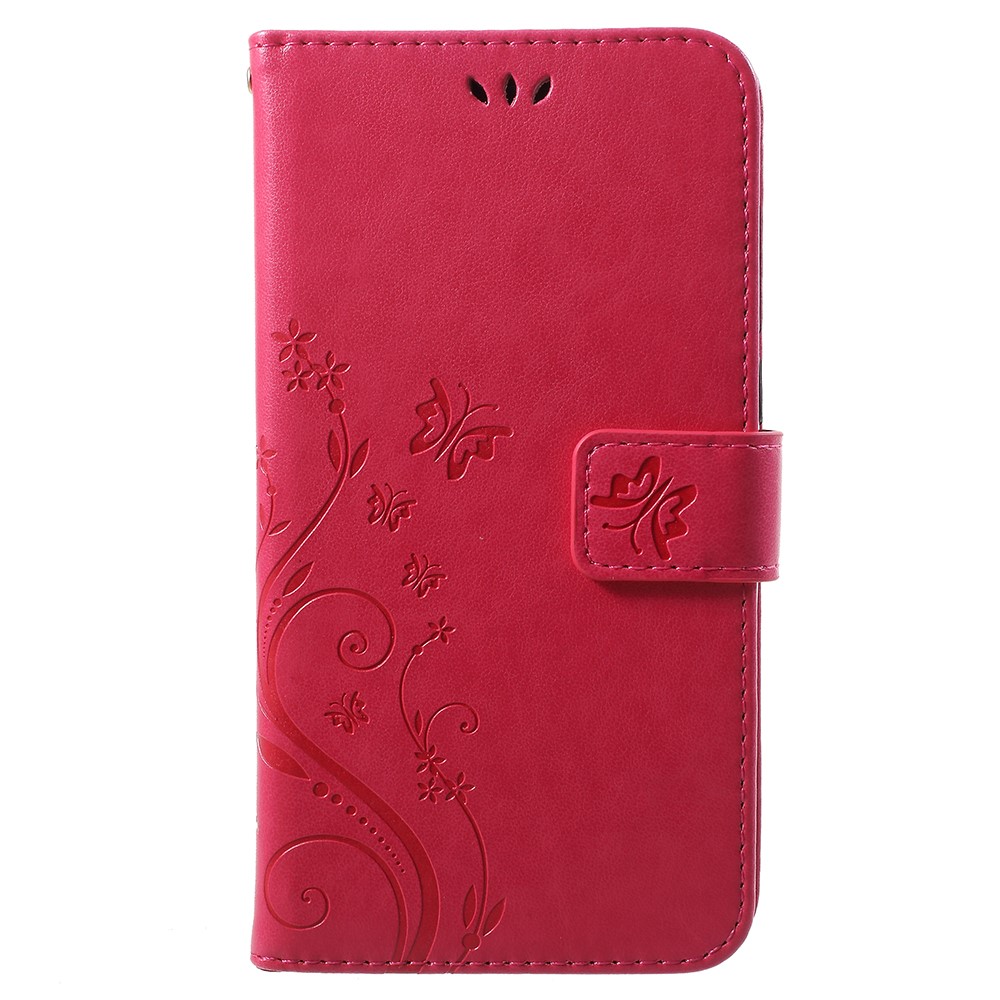 Imprint Butterfly Flower Leather Wallet Stand Shell for Huawei P Smart / Enjoy 7S - Rose-1