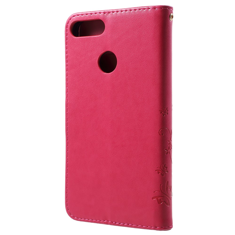 Imprint Butterfly Flower Leather Wallet Stand Shell for Huawei P Smart / Enjoy 7S - Rose-3