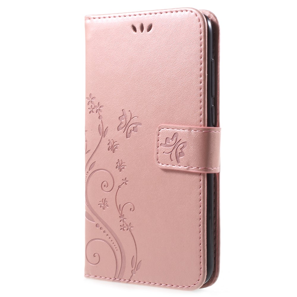 Impronta Farfalla Flower Pheelt Stand Flip Case Per Huawei P Smart / Goditi 7s - Oro Rosa