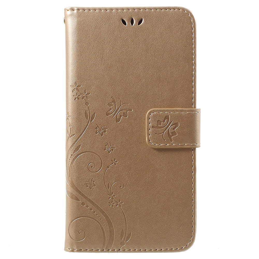 Imprint Butterfly Flower Leather Wallet Stand Phone Casing for Huawei P Smart / Enjoy 7S - Gold-1