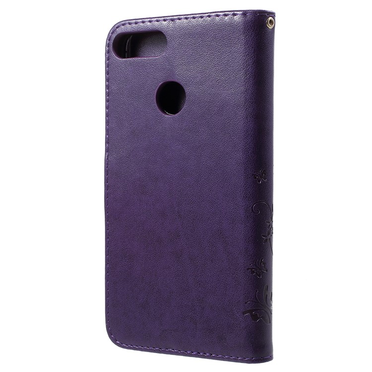 Impressão de Borboleta Com Borboleta Couro de Couro de Suporte Celular Capa Para Huawei P Smart / Desfrute de 7s - Azul Escuro