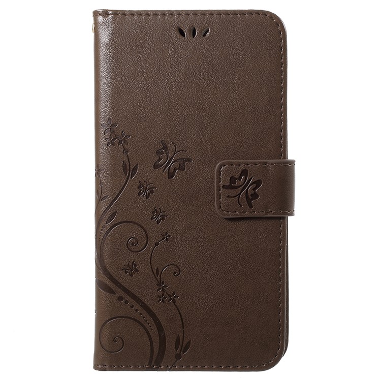 Imprint Butterfly Flower Leather Wallet Stand Mobile Phone Case for Huawei P Smart / Enjoy 7S - Brown-1