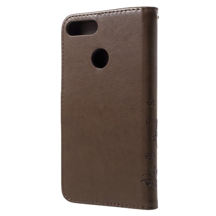 Imprint Butterfly Flower Leather Wallet Stand Mobile Phone Case for Huawei P Smart / Enjoy 7S - Brown-3