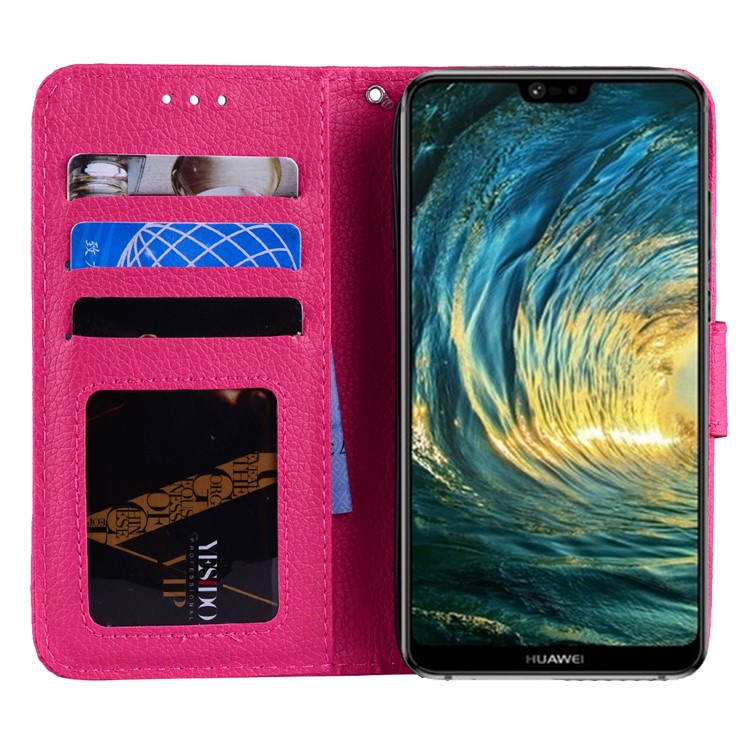 Litchi Skin Wallet Leather Magnetic Case for Huawei P20 Pro - Rose-6