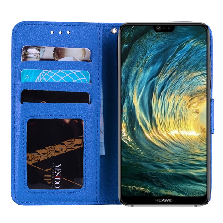 Litchi Skin Magnetic Leather Stand Case for Huawei P20 Pro - Blue-6