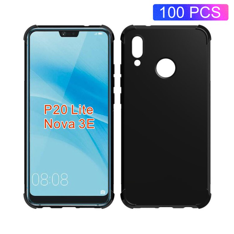 100Pcs/Lot Four Corners Drop-resistant TPU Gel Case for Huawei P20 Lite / Nova 3e - Black-1