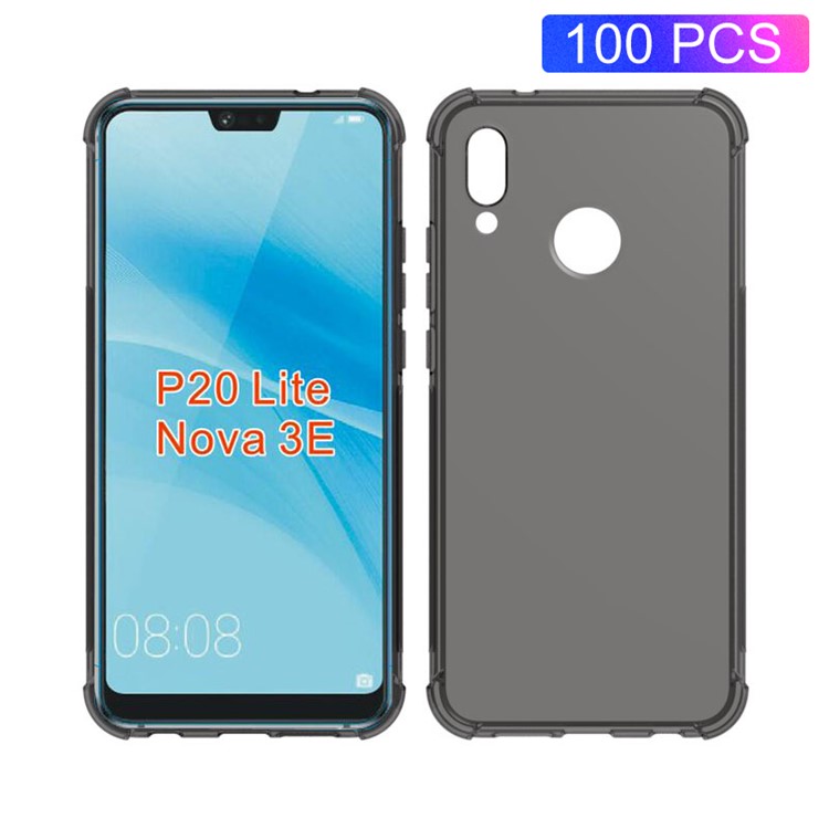 100Pcs/Lot Four Corners Drop-resistant TPU Phone Case for Huawei P20 Lite / Nova 3e - Grey-1