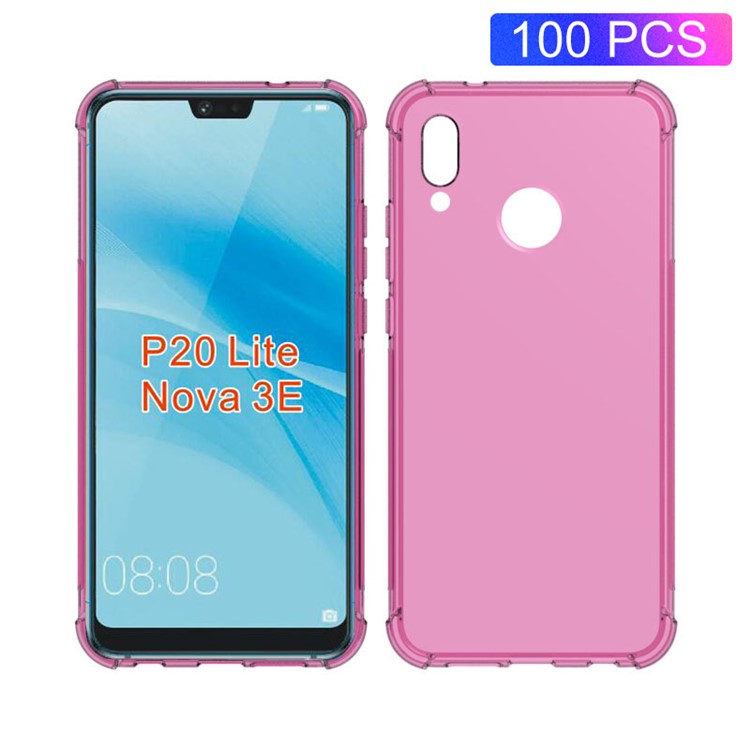 100Pcs/Lot Four Corners Drop-resistant TPU Phone Casing for Huawei P20 Lite / Nova 3e - Rose-1