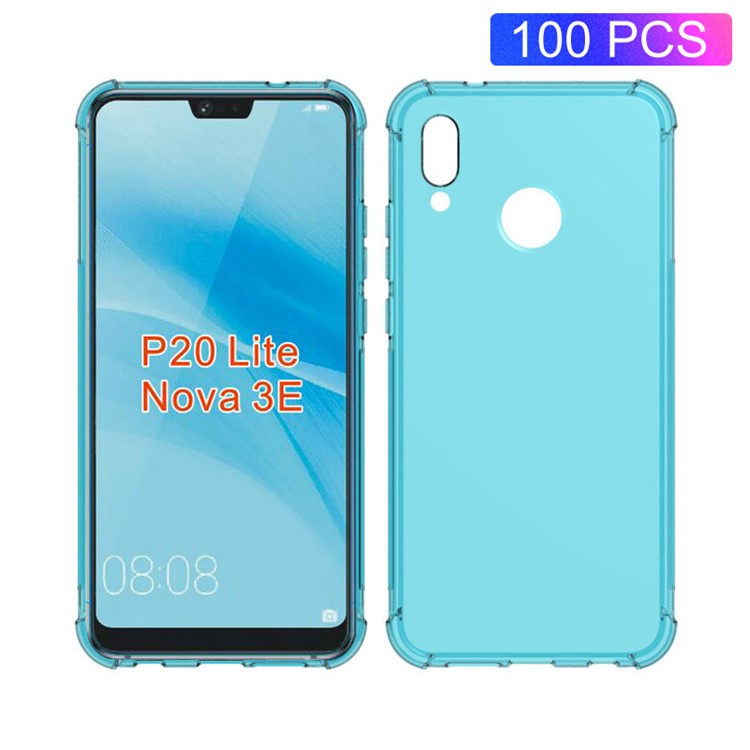 100Pcs/Lot Four Corners Drop-resistant TPU Cell Phone Case for Huawei P20 Lite / Nova 3e - Baby Blue-1