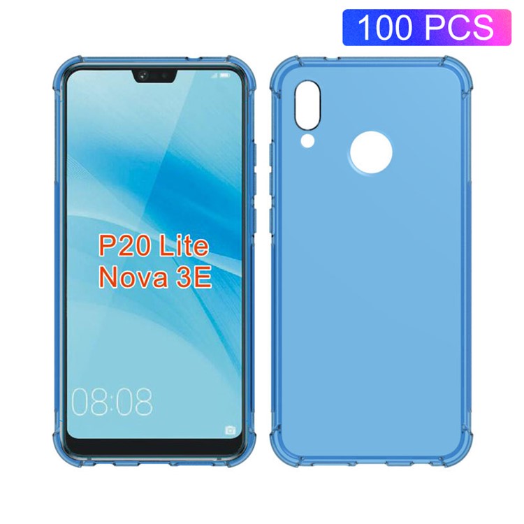 100Pcs/Lot Four Corners Drop-resistant TPU Mobile Shell for Huawei P20 Lite / Nova 3e - Dark Blue-1