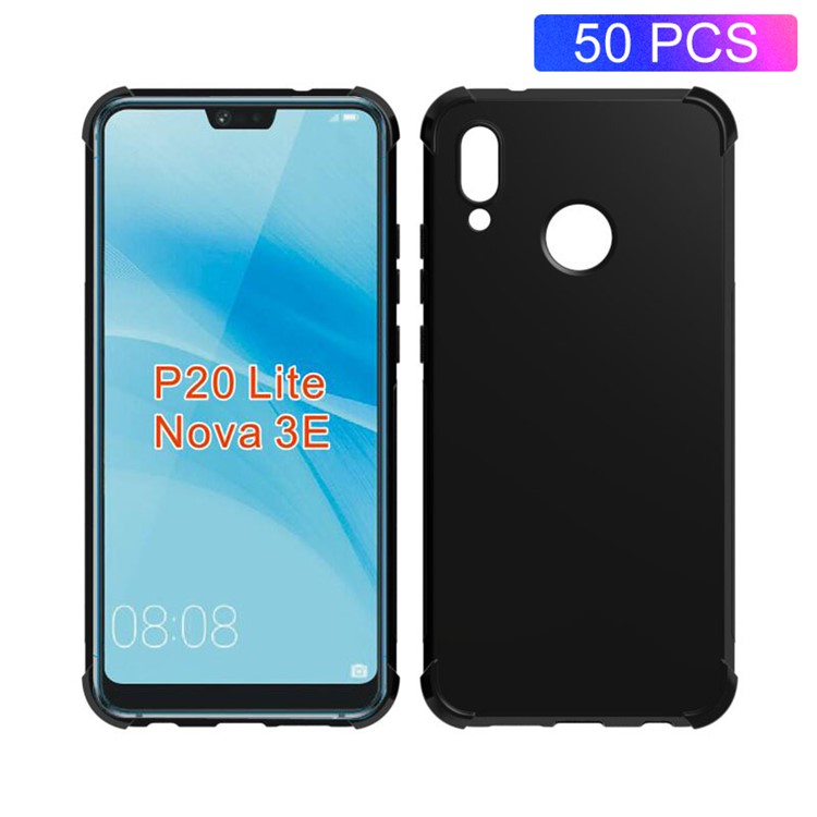 50Pcs/Lot Four Corners Drop-resistant TPU Gel Case for Huawei P20 Lite / Nova 3e - Black-1