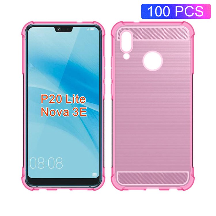 Anti-drop Carbon Fiber Texture Brushed TPU Cell Phone Casing for Huawei P20 Lite/Nova 3e - Rose-1