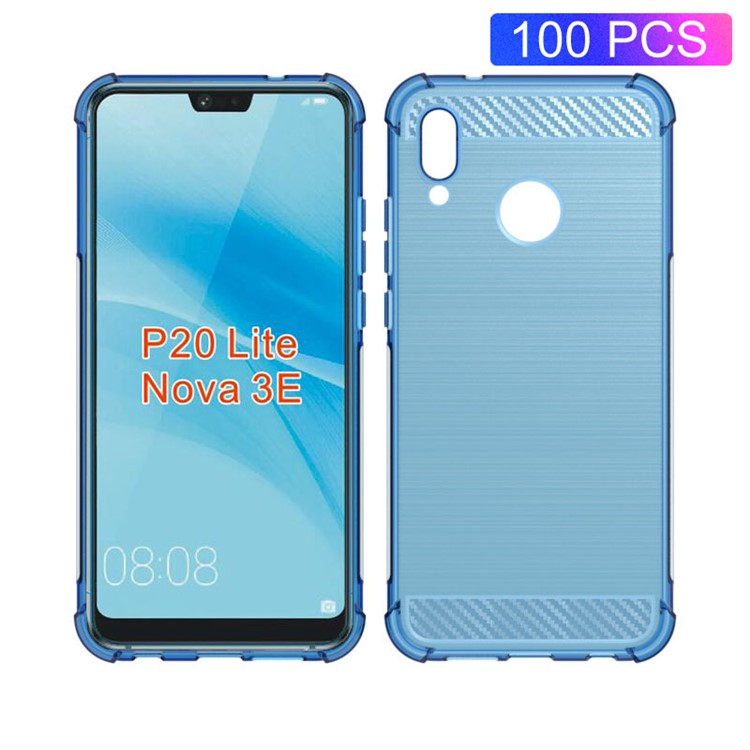 Anti-drop Carbon Fiber Texture Brushed TPU Casing for Huawei P20 Lite/Nova 3e - Baby Blue-1