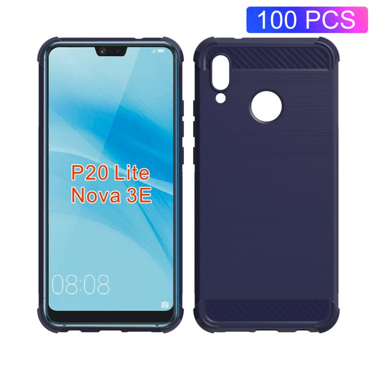 Anti-drop Carbon Fiber Texture Brushed TPU Back Casing for Huawei P20 Lite/Nova 3e - Dark Blue-1