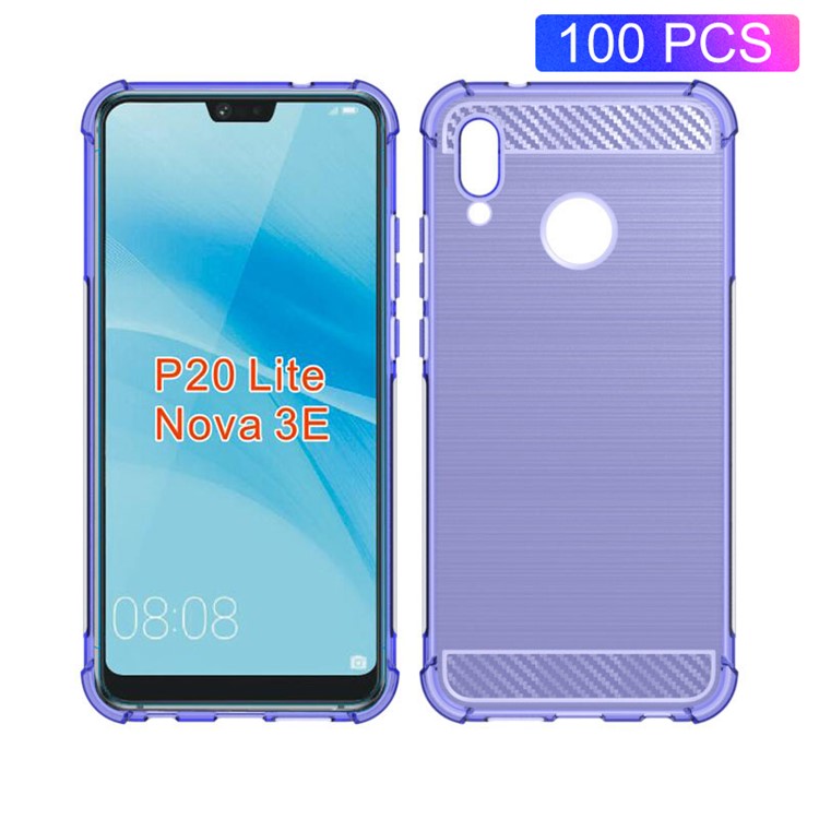 Anti-drop Carbon Fiber Texture Brushed TPU Back Case for Huawei P20 Lite/Nova 3e - Light Purple-1