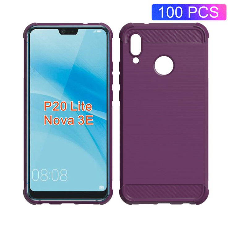 Anti-drop Carbon Fiber Texture Brushed Soft TPU Case for Huawei P20 Lite/Nova 3e - Dark Purple-1