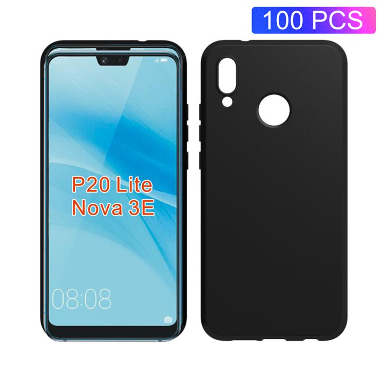100PCS/Pack Matte Pudding Soft TPU Back Case for Huawei P20 Lite/Nova 3e - Black-1