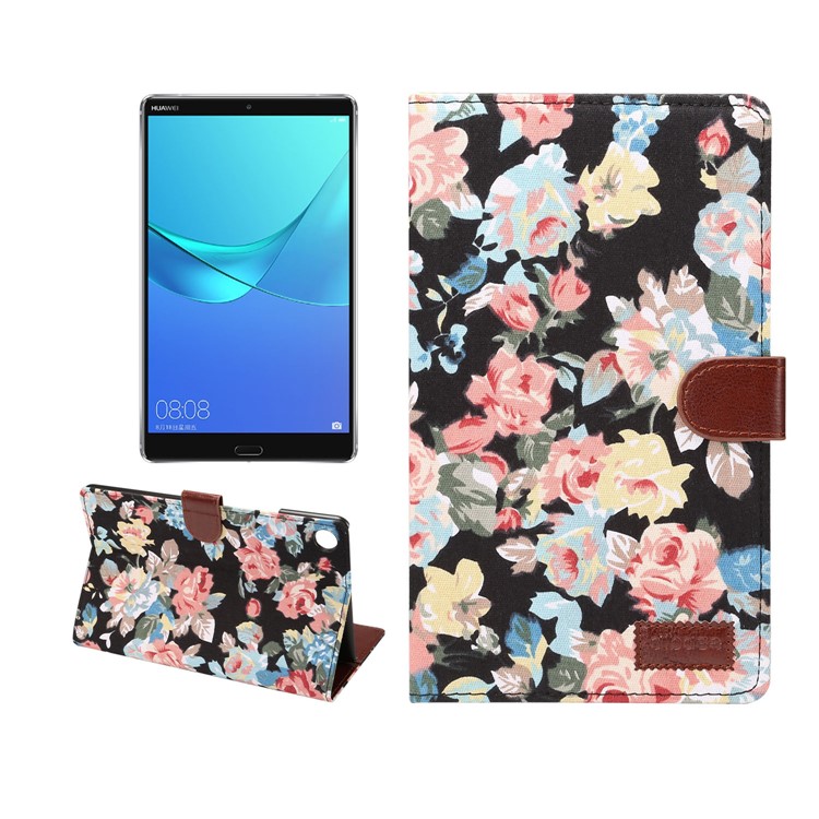 Cloth Texture Leather Auto Wake Up/Sleep Stand Case for Huawei MediaPad M5 8 with Card Slot - Black-1