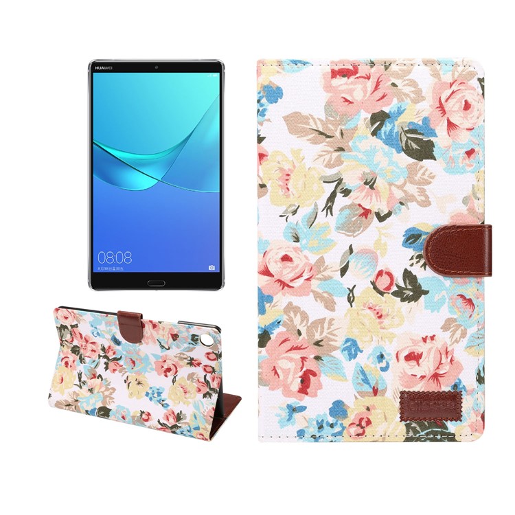 Stoff Textur Leder Auto Aufwachen / Schlaf Abdeckung Mit Ständer Für Huawei Mediapad M5 8 Mit Kartensteckplatz - Weiß-1