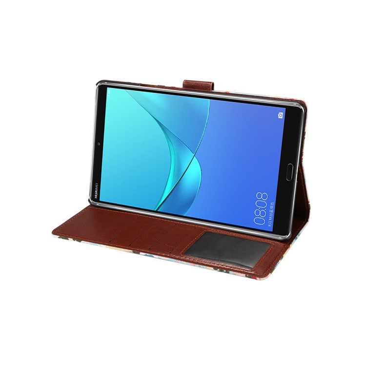 Stoff Textur Leder Auto Aufwachen / Schlaf Abdeckung Mit Ständer Für Huawei Mediapad M5 8 Mit Kartensteckplatz - Weiß-5