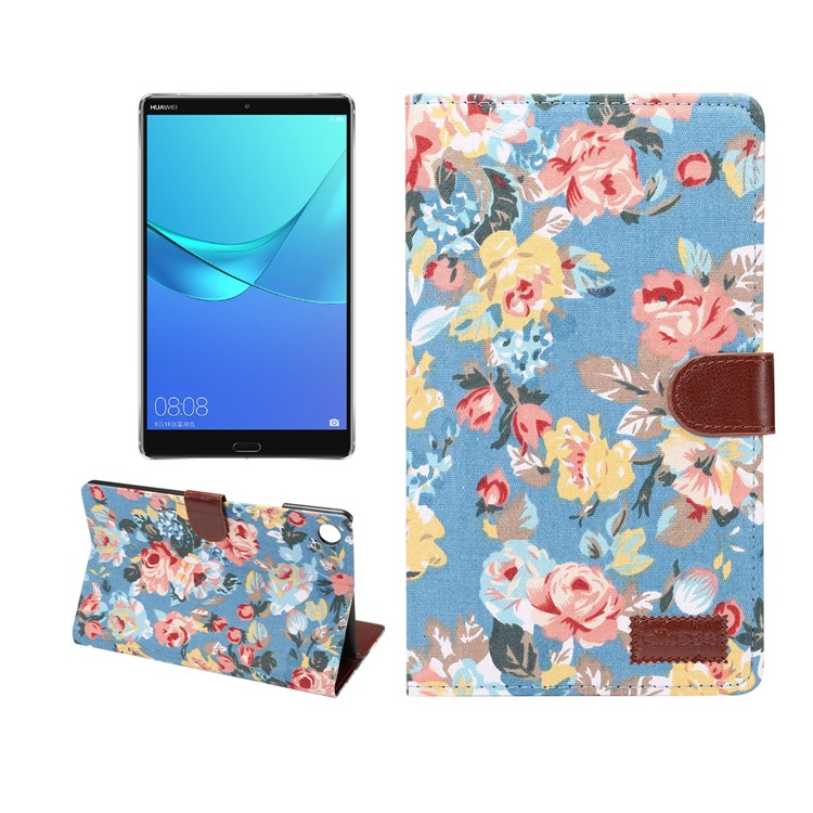 Cloth Texture Leather Auto Wake Up/Sleep Stand Tablet Shell with Card Slots for Huawei MediaPad M5 8 with Card Slot - Blue-1