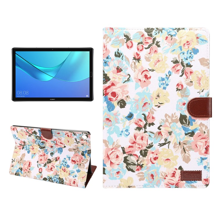 Cloth Texture Leather Auto Wake Up/Sleep Stand Tablet Cover for Huawei MediaPad M5 10 / MediaPad M5 10 (Pro) with Card Slots - White-1
