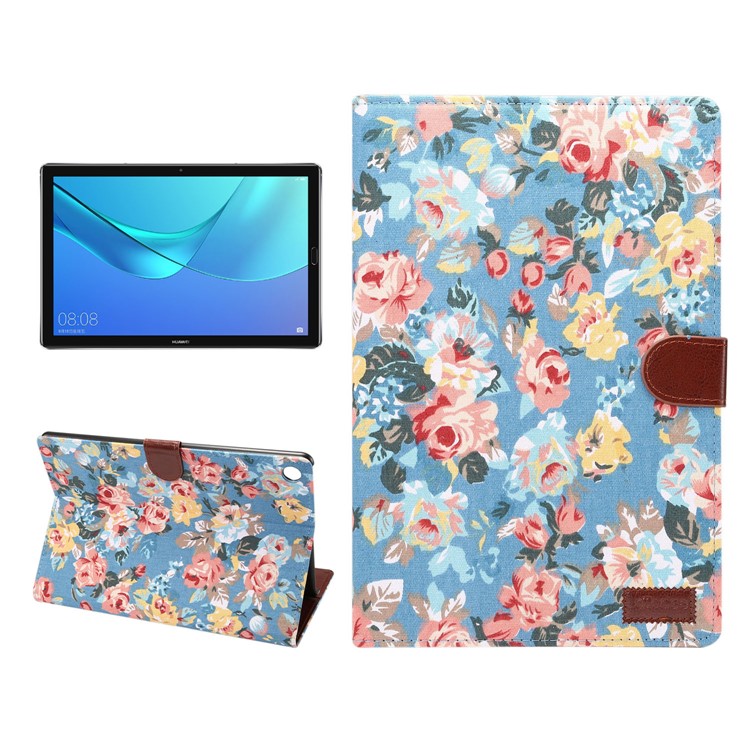 Cloth Texture Leather Auto Wake Up/Sleep Stand Wallet Protection Shell for Huawei MediaPad M5 10 / MediaPad M5 10 (Pro) with Card Slot - Blue-1