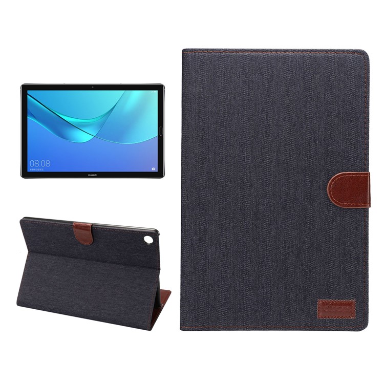 Jeans Cloth Texture Leather Wallet Stand Case for Huawei MediaPad M5 10/M5 10 (Pro) - Black Blue-1