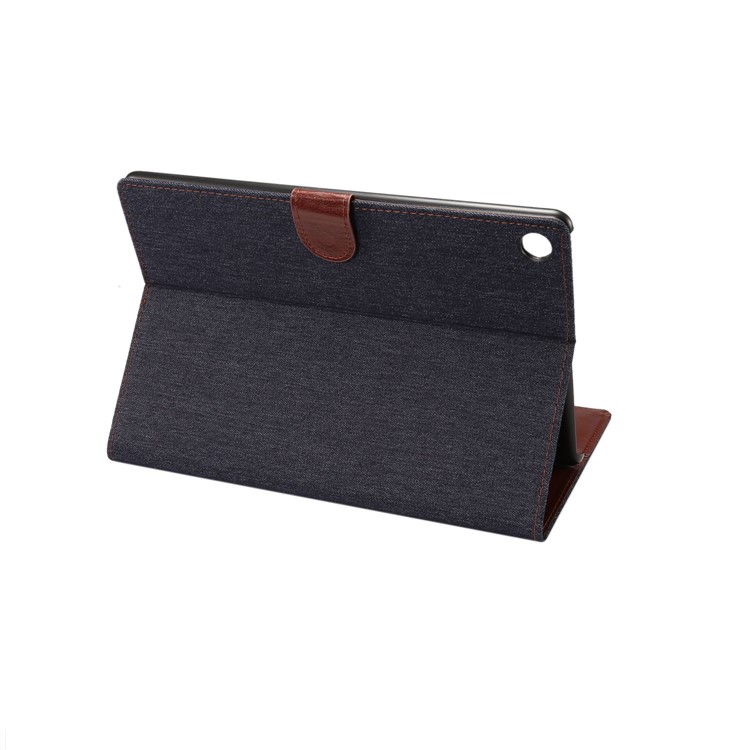 Jeans Cloth Texture Leather Wallet Stand Case for Huawei MediaPad M5 10/M5 10 (Pro) - Black Blue-5
