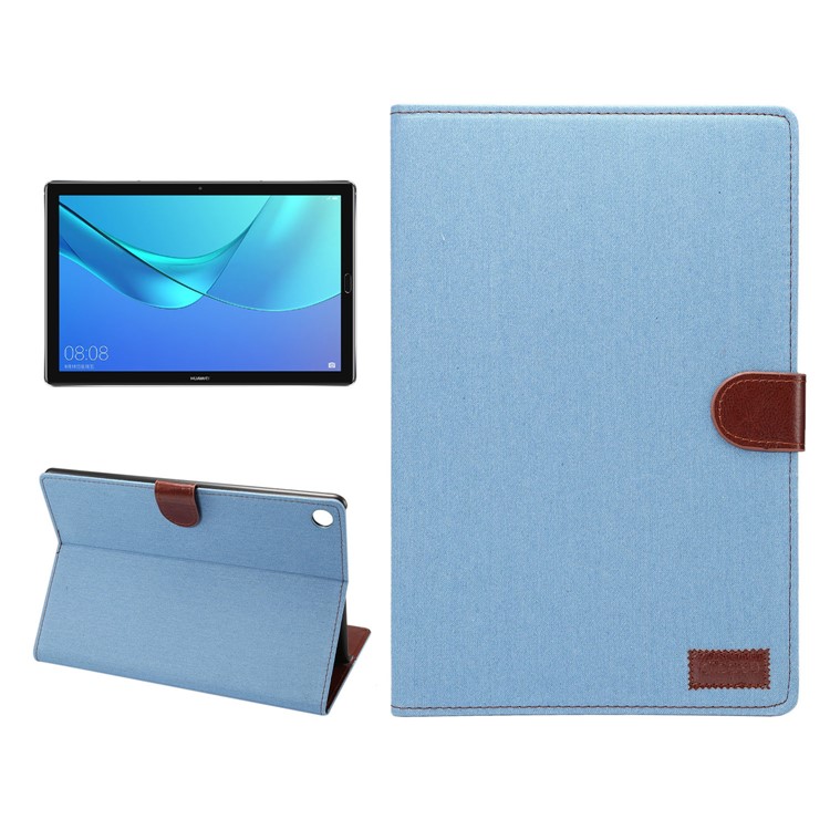 Jeans Cloth Texture Leather Wallet Stand Tablet Cover for Huawei MediaPad M5 10/M5 10 (Pro) - Baby Blue-1