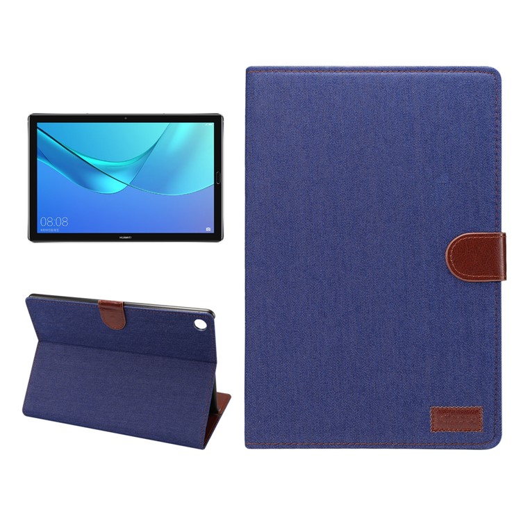 Jeans Cloth Texture Leather Wallet Stand Flip Casing for Huawei MediaPad M5 10/M5 10 (Pro) - Dark Blue-1