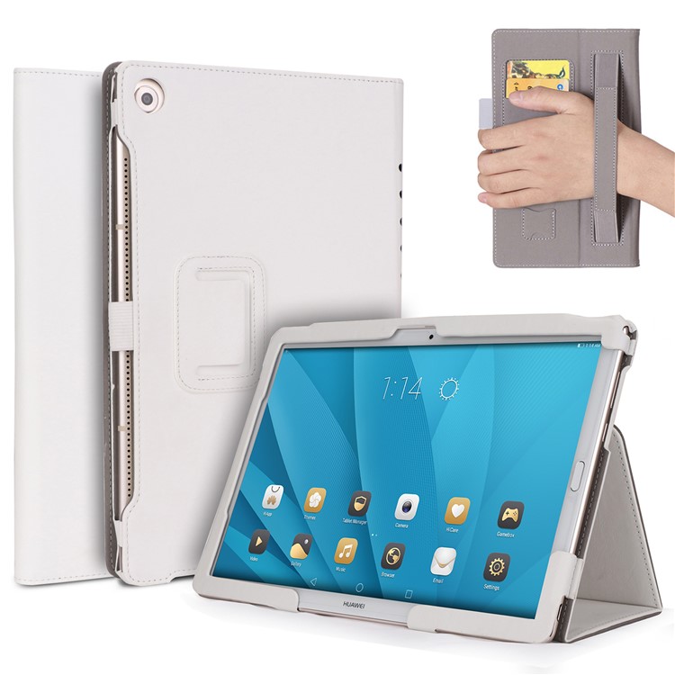Foldable Stand PU Leather Protective Cover for Huawei MediaPad M5 10/MediaPad M5 10 (Pro) - White-1