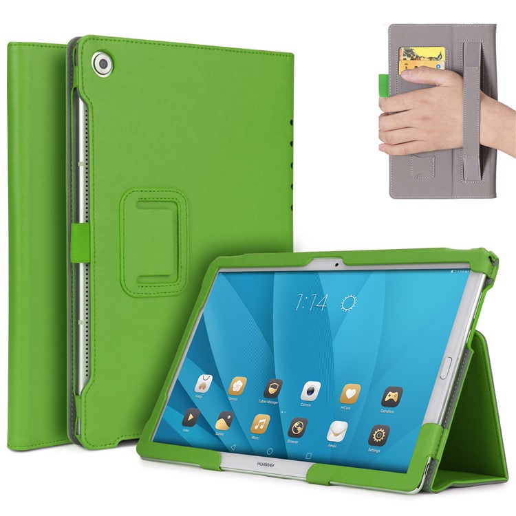 Foldable Stand Card Slot PU Leather Protective Casing with Elastic Band for Huawei MediaPad M5 10/MediaPad M5 10 (Pro) - Green-1
