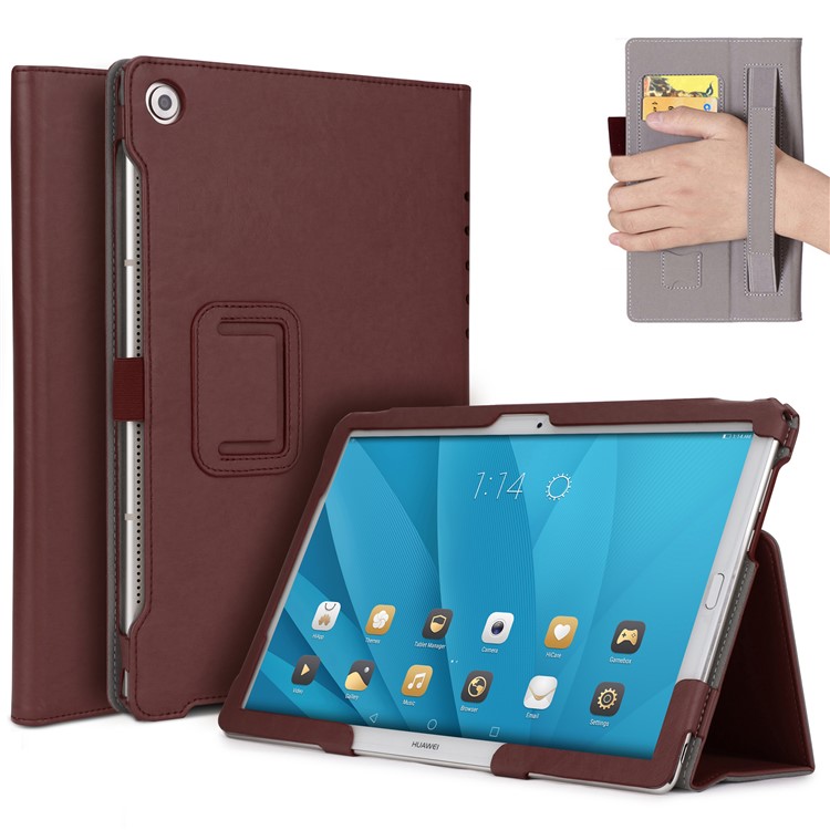 Foldable Stand Card Slot PU Leather Protective Cover for Huawei MediaPad M5 10/MediaPad M5 10 (Pro) - Brown-1