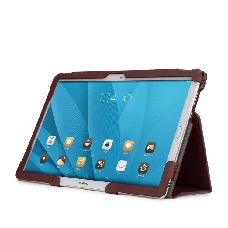 Foldable Stand Card Slot PU Leather Protective Cover for Huawei MediaPad M5 10/MediaPad M5 10 (Pro) - Brown-9