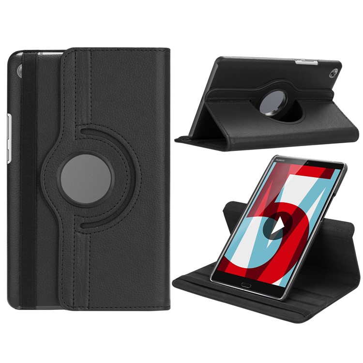 Litchi Grain Leather Stand Tablet Case for Huawei MediaPad M5 8 with Elastic Band - Black-1