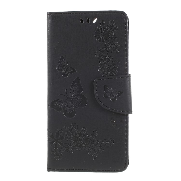 Imprint Butterfly Flower Leather Wallet Case for Huawei P Smart / Enjoy 7S - Black-3