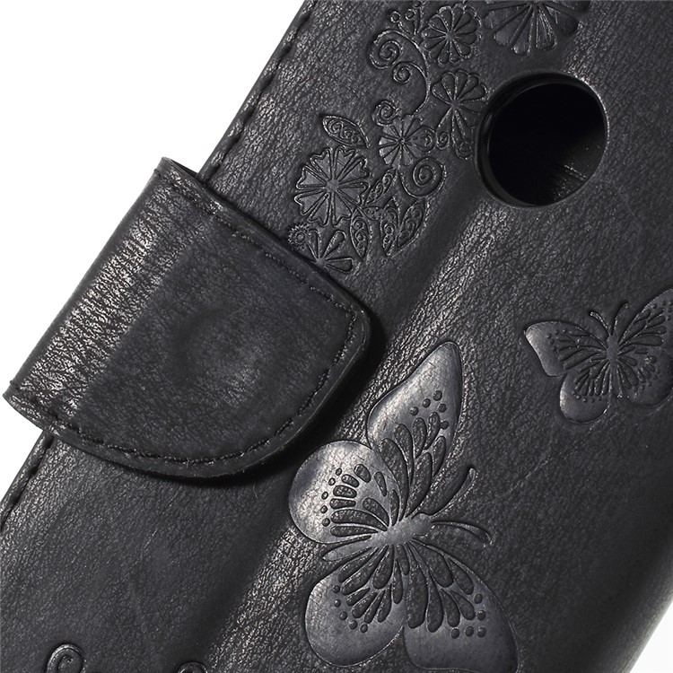 Imprint Butterfly Flower Leather Wallet Case for Huawei P Smart / Enjoy 7S - Black-5