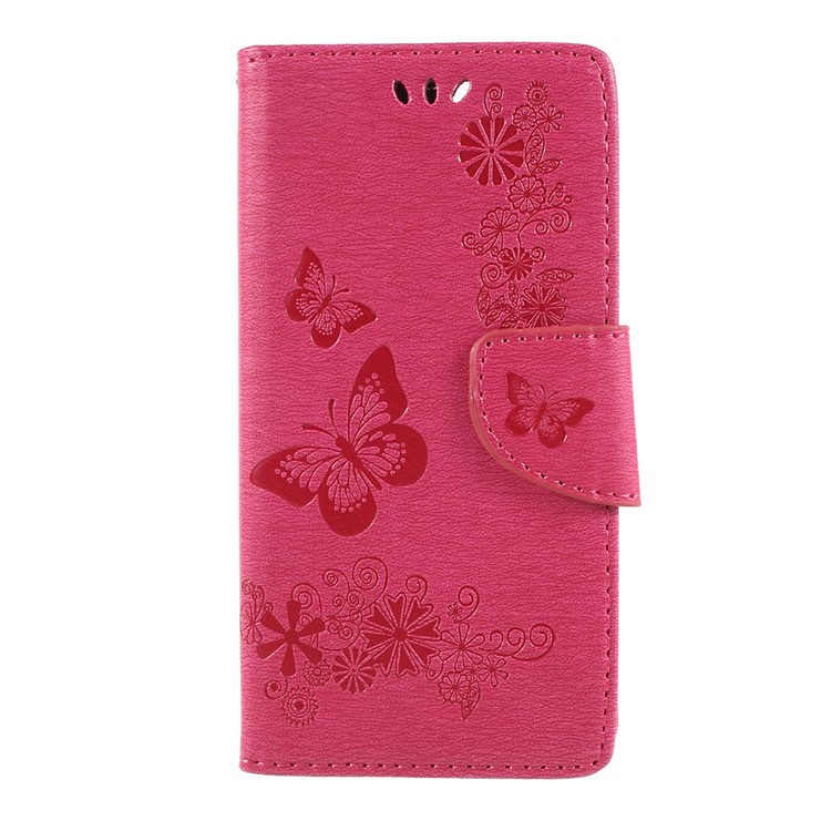 Imprint Butterfly Flower PU Leather Wallet Case for Huawei P Smart / Enjoy 7S - Rose-1