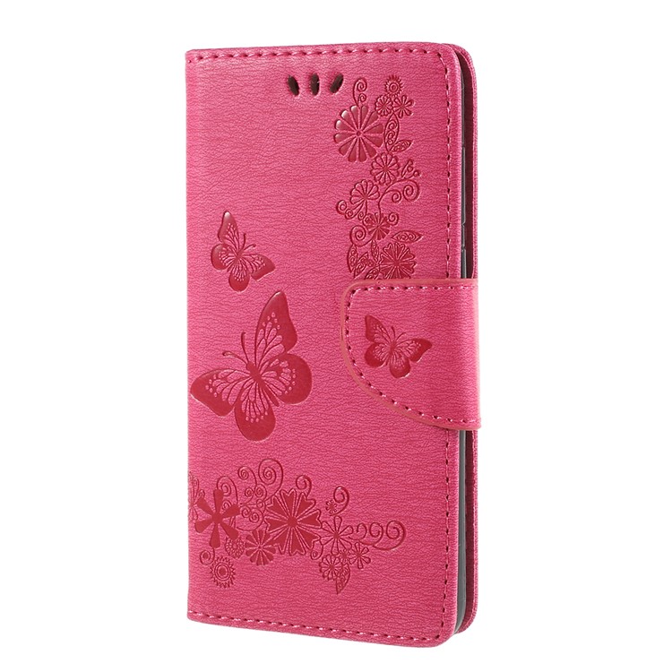 Imprint Butterfly Flower PU Leather Wallet Case for Huawei P Smart / Enjoy 7S - Rose-2