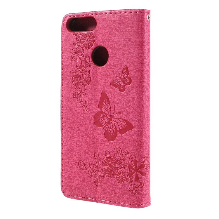 Imprint Butterfly Flower PU Leather Wallet Case for Huawei P Smart / Enjoy 7S - Rose-3