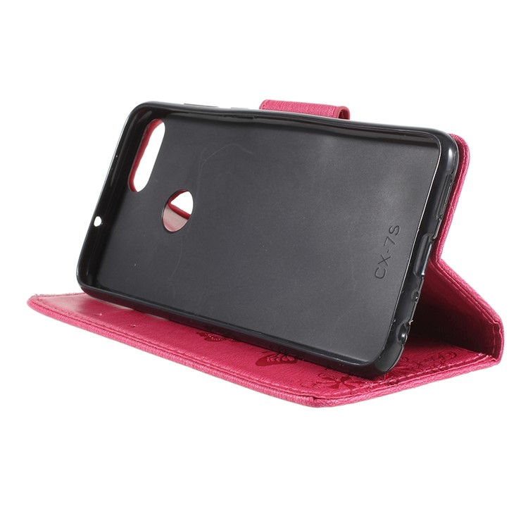 Imprint Butterfly Flower PU Leather Wallet Case for Huawei P Smart / Enjoy 7S - Rose-4