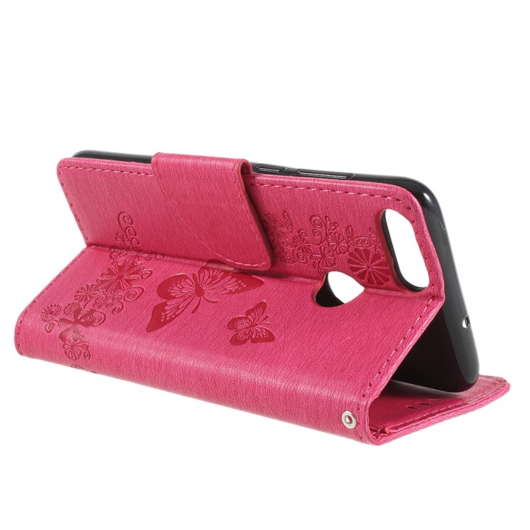 Imprint Butterfly Flower PU Leather Wallet Case for Huawei P Smart / Enjoy 7S - Rose-5