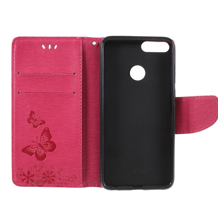 Imprint Butterfly Flower PU Leather Wallet Case for Huawei P Smart / Enjoy 7S - Rose-6