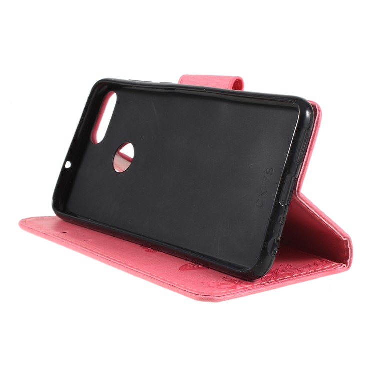 Imprint Butterfly Flower Stand Leather Wallet Case for Huawei P Smart / Enjoy 7S - Pink-4