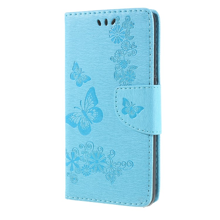 Imprint Butterfly Flower Wallet Leather Stand Case for Huawei P Smart / Enjoy 7S - Blue-2