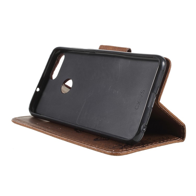 Imprint Butterfly Flower Wallet Leather Protection Case for Huawei P Smart / Enjoy 7S - Brown-4