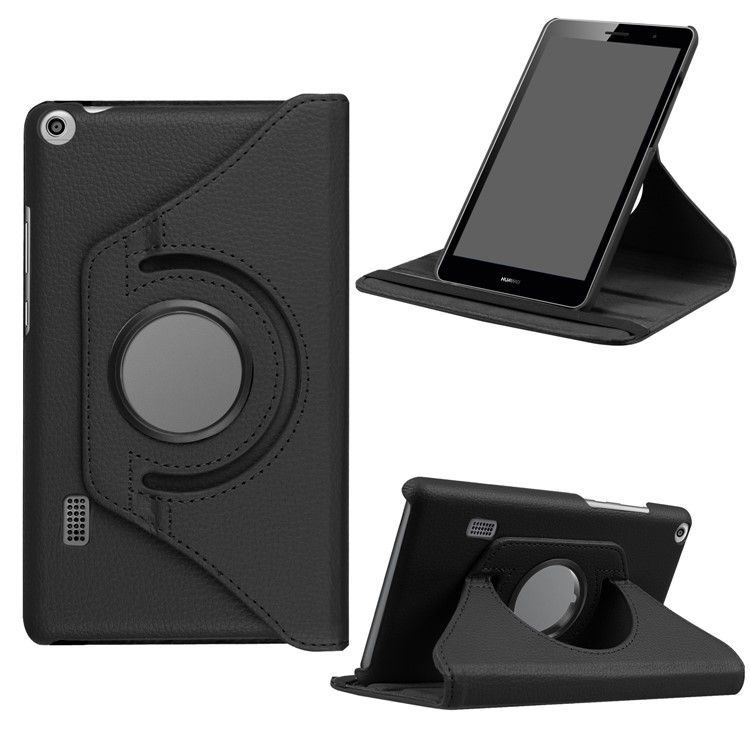 Litchi Grain 360 Degree Rotary Stand Leather Tablet Case for Huawei MediaPad T3 7.0 4G - Black-1